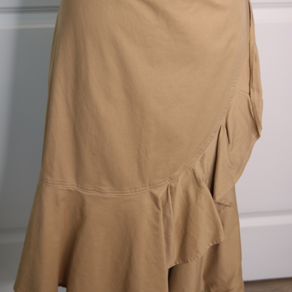 Ann Taylor Khaki Ruffle Cotton Twill Long Skirt